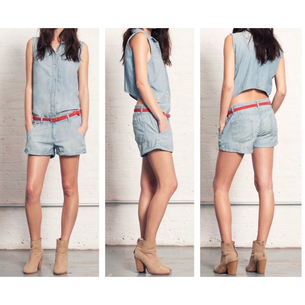 rag & bone/Jeans Dumont New Moonshine Wash Distressed Drop Waist Romper M